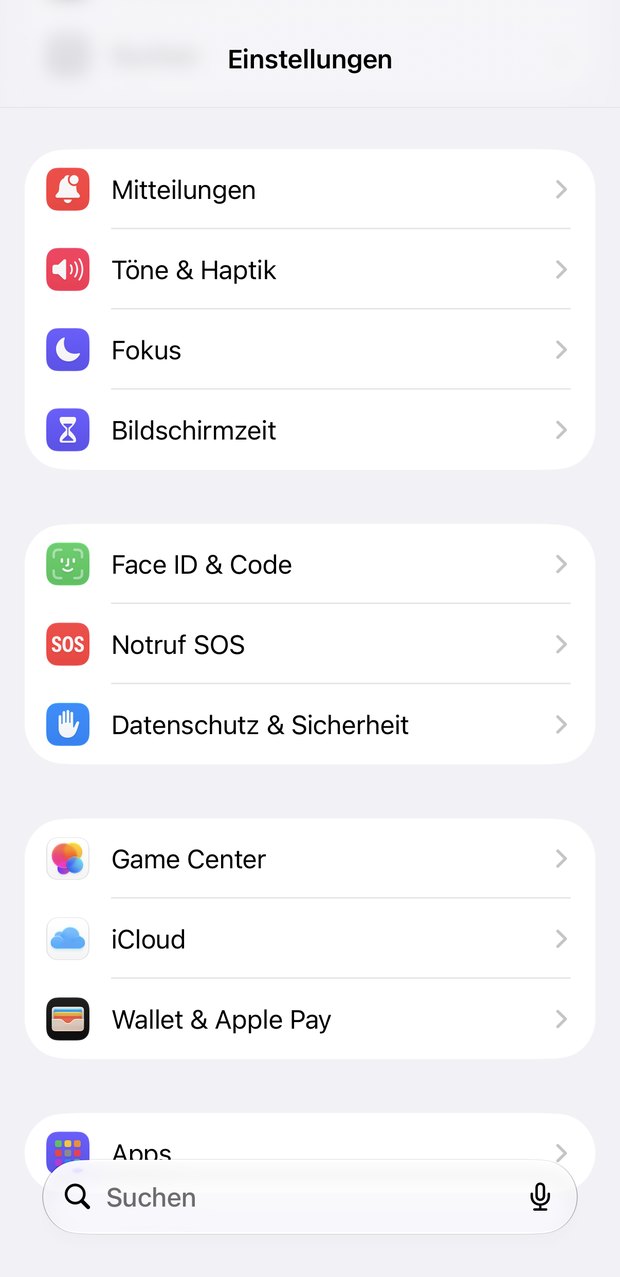 iPhone-Einstellungen mit dem Eintrag „Fokus“.